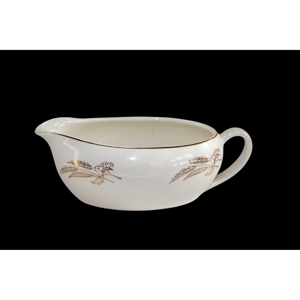 Homer Laughlin Prairie Gold Pattern Gravy Boat 22 Kt. Gold Trim 1950's  MCM